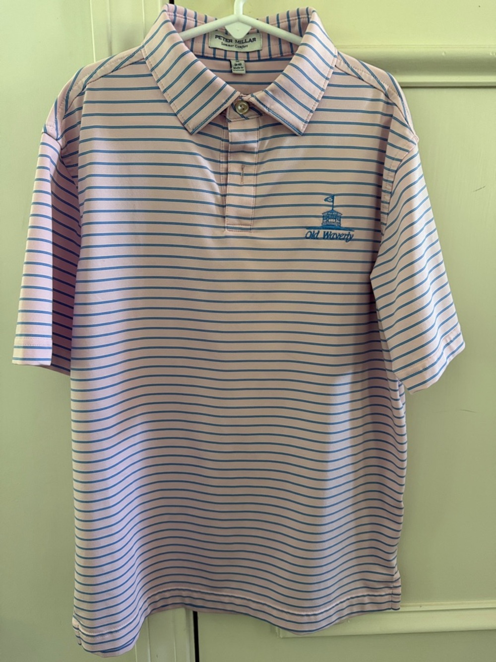 Peter Millar Pink Youth with Blue Stripe Performance Polo